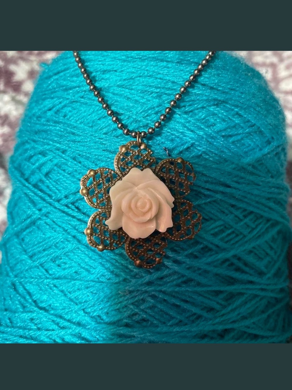 Vintage-Inspired White Rose Filigree Pendant Necklace